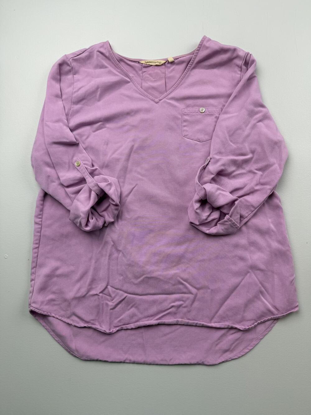 Soft Surroundings Shirt Womens M Purple V Neck Long Roll Tab Sleeve Tunic Top